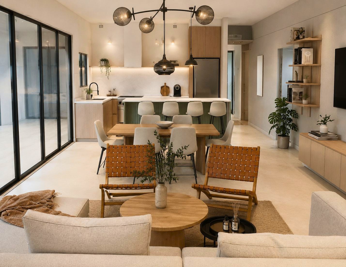Render del living con el ventanal