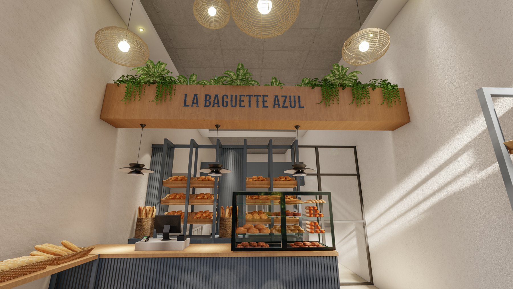 Render del salón de La Baguette Azul