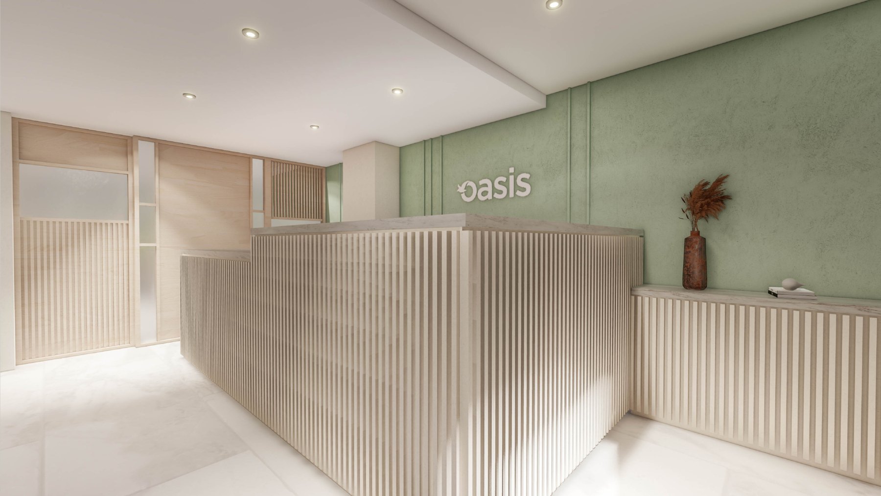 Render de la recepción de Oasis