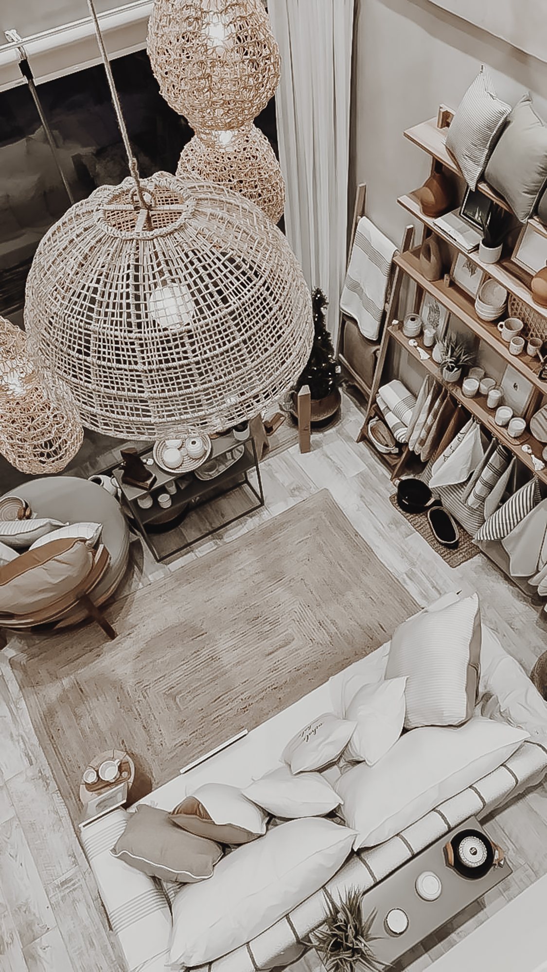 Lámparas tejidas en el showroom
