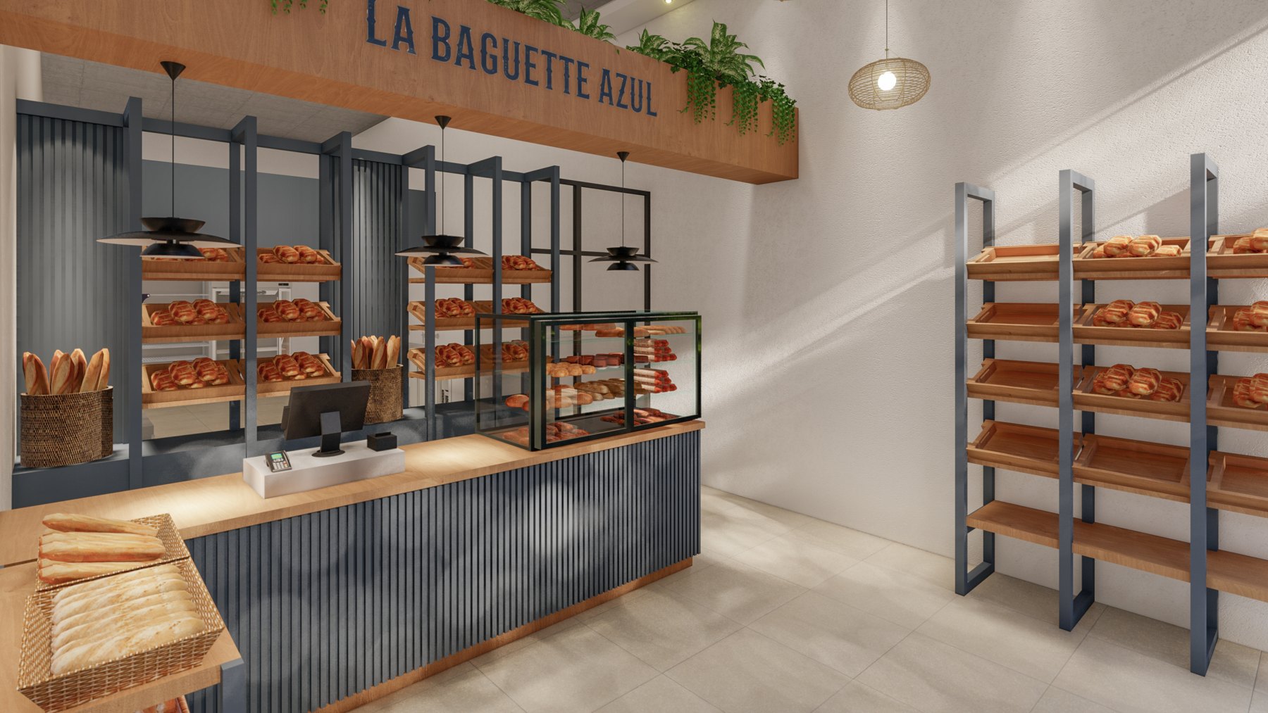 Render de las estanterías exhibidoras
